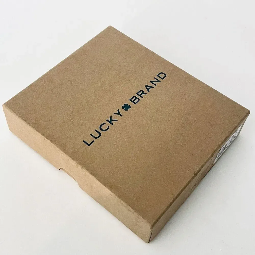 NWT Gorgeous lucky brand Men black bifold genuine leather RFID Wallet w/Gift Box